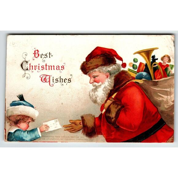 Santa Claus Christmas Postcard Ellen Clapsaddle Saint Nick Boy With Letter 1908 - Picture 1 of 2